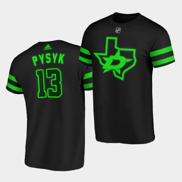 Mark Pysyk #13 Stars 2020-21 Third Blackout T-Shirt Neon Green Black