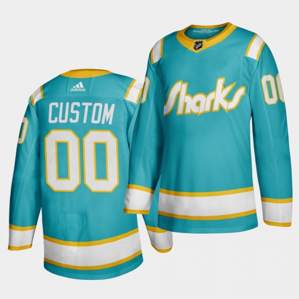 Custom #00 San Jose Sharks 2020 Throwback Teal Authentic Player Jersey