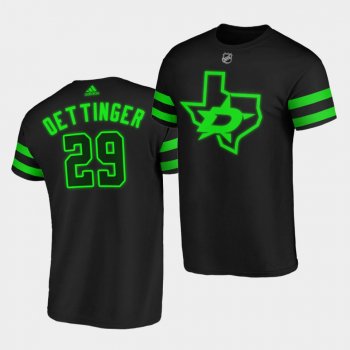 Jake Oettinger #29 Stars 2020-21 Third Blackout T-Shirt Neon Green Black