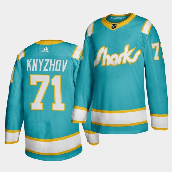 Nikolai Knyzhov #71 San Jose Sharks 2020 Throwback Teal Authentic Player Jersey