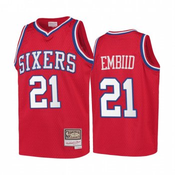 Youth Joel Embiid Philadelphia 76ers Hardwood Classics Jersey - Red