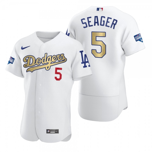 Los Angeles Dodgers Corey Seager White 2021 Gold Program Authentic Jersey