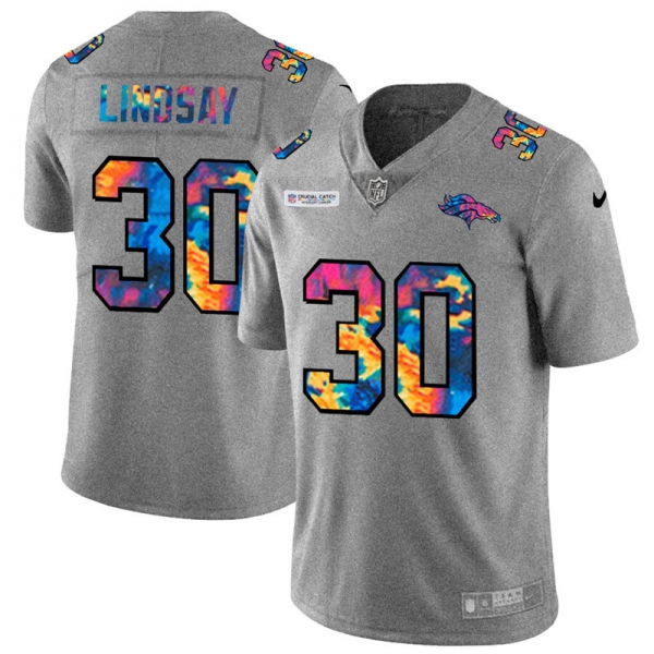 Denver Broncos #30 Phillip Lindsay Men's Nike Multi-Color 2020 NFL Crucial Catch NFL Jersey Greyheather