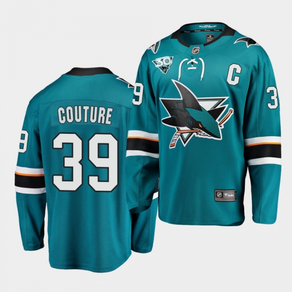 San Jose Sharks 2021 Reverse Retro Logan Couture Teal 30th Anniversary Home Jersey