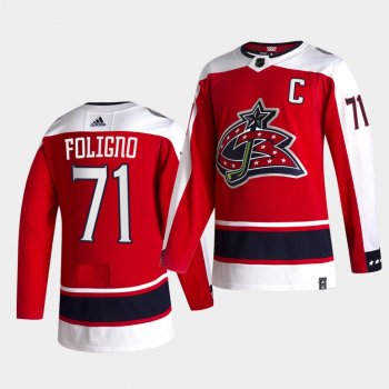 Columbus Blue Jackets 2021 Reverse Retro nick foligno Red Authentic Jersey