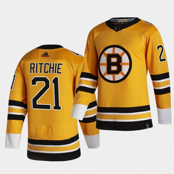 Boston Bruins 2021 Reverse Retro Nick Ritchie Gold Authentic Jersey