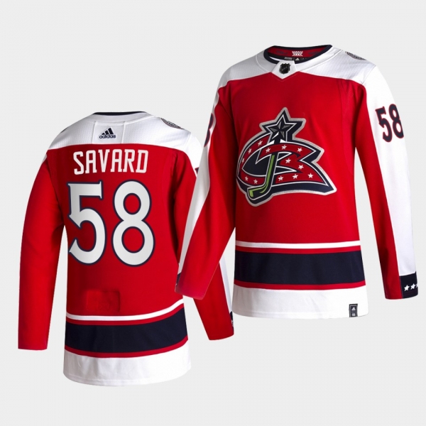 Columbus Blue Jackets 2021 Reverse Retro david savard Red Authentic Jersey