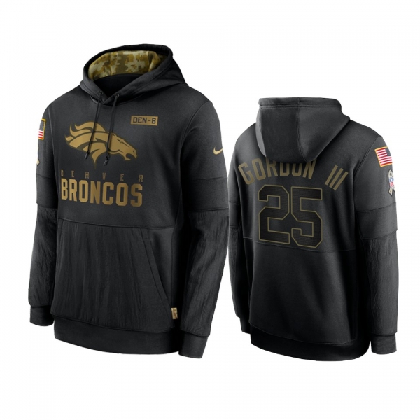 Denver Broncos Melvin Gordon III Black 2020 Salute To Service Sideline Performance Pullover Hoodie