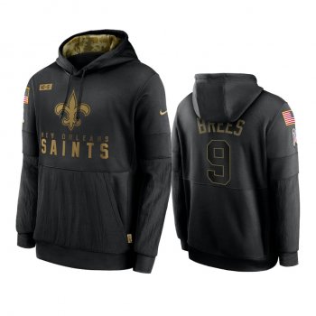 New Orleans Saints Drew Brees Black 2020 Salute To Service Sideline Performance Pullover Hoodie