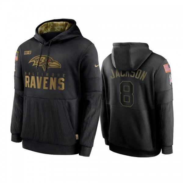 Baltimore Ravens Lamar Jackson Black 2020 Salute To Service Sideline Performance Pullover Hoodie