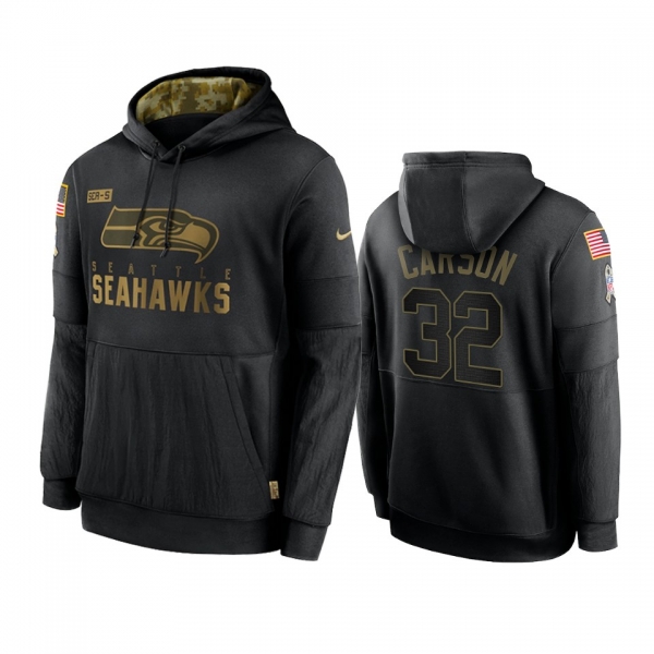 Seattle Seahawks Chris Carson Black 2020 Salute To Service Sideline Performance Pullover Hoodie