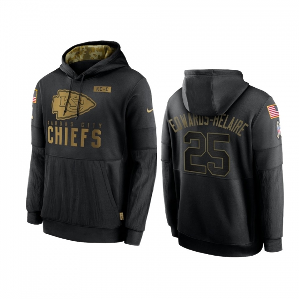 Kansas City Chiefs Clyde Edwards-Helaire Black 2020 Salute To Service Sideline Performance Pullover Hoodie