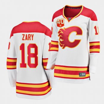 Women's Connor Zary Flames #18 2020 NHL Draft Away 40th Anniversary logo Jersey