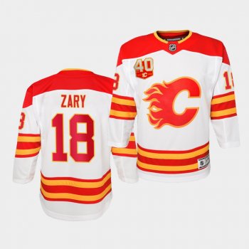 Youth Connor Zary Jersey Flames 2020 NHL Draft White Away 40th Anniversary logo Jersey