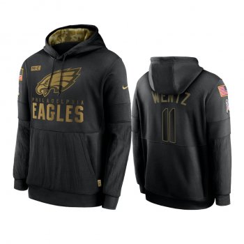 Philadelphia Eagles Carson Wentz Black 2020 Salute To Service Sideline Performance Pullover Hoodie