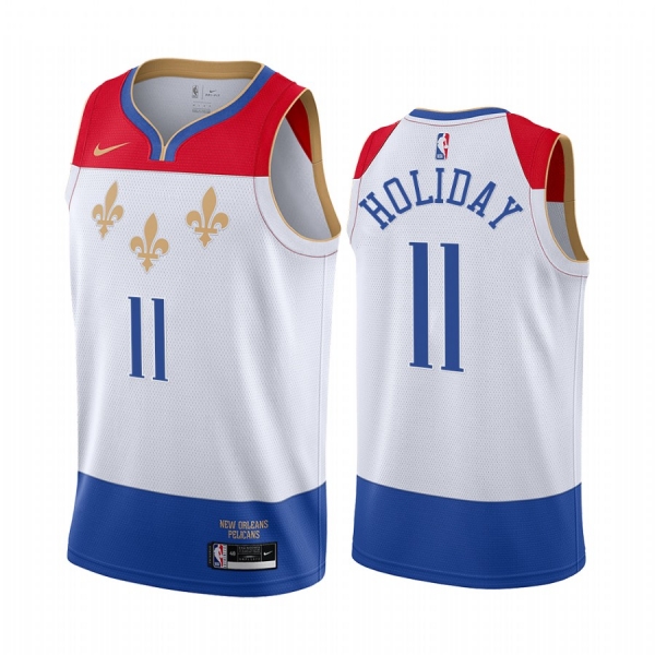 Jrue Holiday New Orleans Pelicans White City Edition fleur-de-lis 2020-21 Jersey