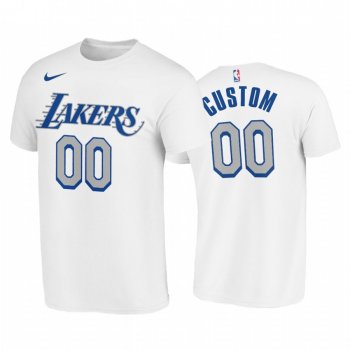 Custom 2020-21 Lakers #00 City Edition White T-Shirt New Blue Silver Logo