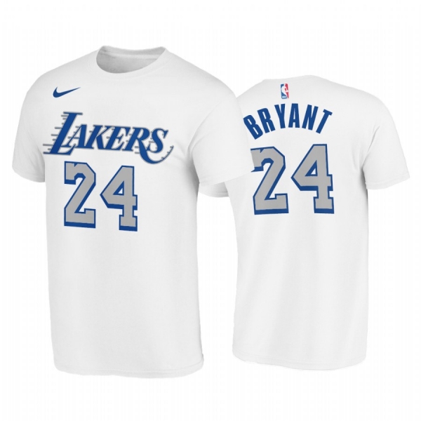 Kobe Bryant 2020-21 Lakers #24 City Edition White T-Shirt New Blue Silver Logo