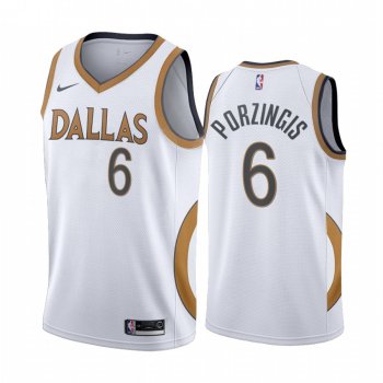 Kristaps Porzingis Dallas Mavericks White City Edition Gold silver logo 2020-21 Jersey