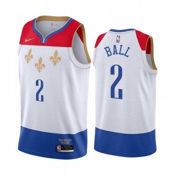 Lonzo Ball New Orleans Pelicans White City Edition fleur-de-lis 2020-21 Jersey