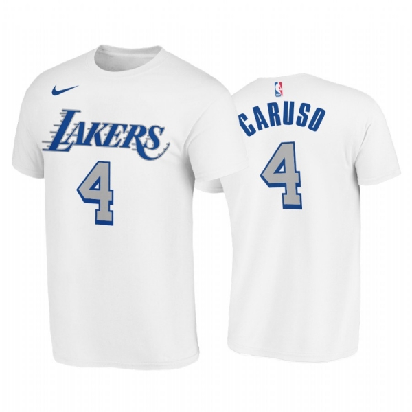 Alex Caruso 2020-21 Lakers #4 City Edition White T-Shirt New Blue Silver Logo