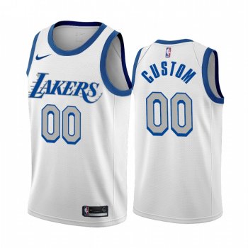 Custom Los Angeles Lakers White City Edition New Blue Silver Logo 2020-21 Jersey