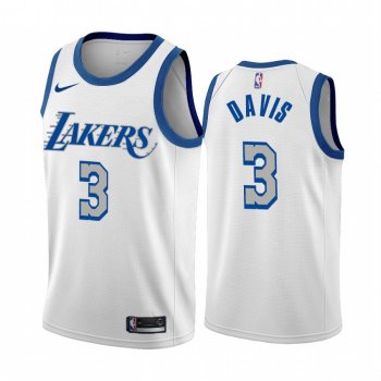 Anthony Davis Los Angeles Lakers White City Edition New Blue Silver Logo 2020-21 Jersey