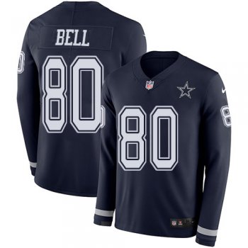 Youth Nike Cowboys #80 Blake Bell Navy Blue Team Color Stitched NFL Limited Therma Long Sleeve Jersey