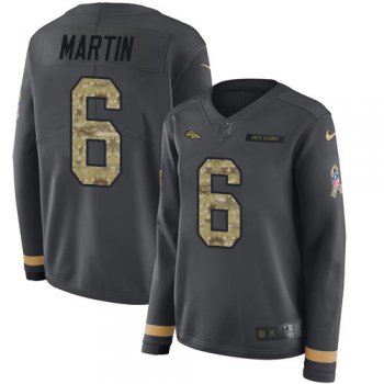 Women's Nike Broncos #6 Sam Martin Anthracite Salute to Service Stitched NFL Limited Therma Long Sleeve Jersey