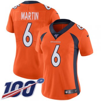 Women's Nike Broncos #6 Sam Martin Orange Team Color Stitched NFL 100th Season Vapor Untouchable Limited Jersey