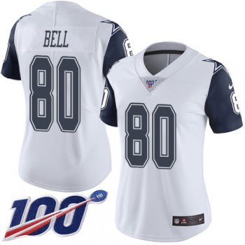 Women's Nike Cowboys #80 Blake Bell White Stitched NFL Limited Rush 100th Season Jersey