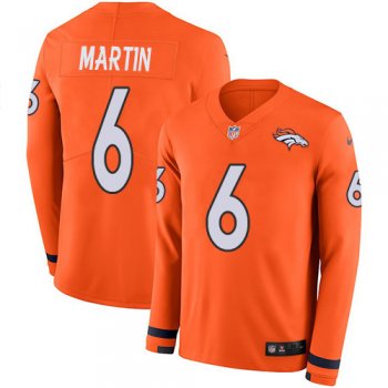 Youth Nike Broncos #6 Sam Martin Orange Team Color Stitched NFL Limited Therma Long Sleeve Jersey