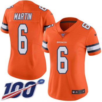 Women's Nike Broncos #6 Sam Martin Orange Stitched NFL Limited Rush 100th Season Jersey