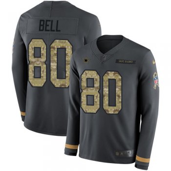 Nike Cowboys #80 Blake Bell Anthracite Salute to Service Men's Stitched NFL Limited Therma Long Sleeve Jersey