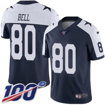 Youth Nike Cowboys #80 Blake Bell Navy Blue Thanksgiving Stitched NFL 100th Season Vapor Throwback Limited Jersey