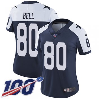 Women's Nike Cowboys #80 Blake Bell Navy Blue Thanksgiving Stitched NFL 100th Season Vapor Throwback Limited Jersey