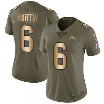 Women's Nike Broncos #6 Sam Martin Olive/Gold Stitched NFL Limited 2017 Salute To Service Jersey