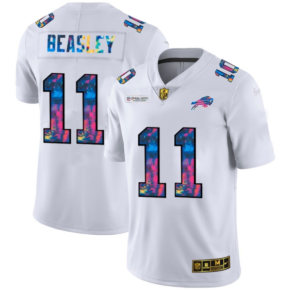 Buffalo Bills #11 Cole Beasley Men's White Nike Multi-Color 2020 NFL Crucial Catch Limited NFL Jersey