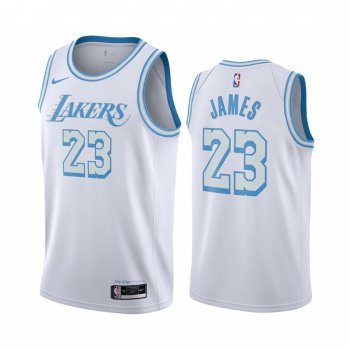 LeBron James Los Angeles Lakers White City Edition New Blue Silver Logo 2020-21 Jersey