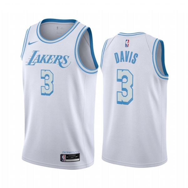 Anthony Davis Los Angeles Lakers White City Edition New Blue Silver Logo 2020-21 Jersey