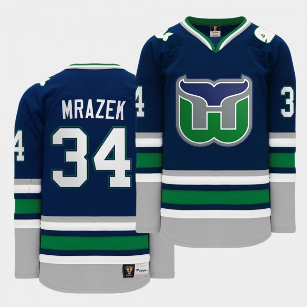 Petr Mrazek #34 Hartford Heritage 2020 Whalers Night Navy Throwback Jersey