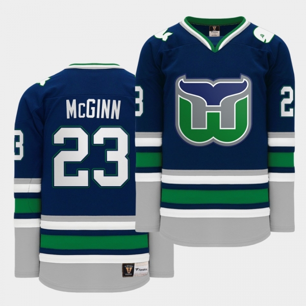 Brock McGinn #23 Hartford Heritage 2020 Whalers Night Navy Throwback Jersey