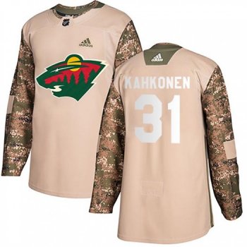 Youth Kaapo Kahkonen Minnesota Wild Adidas Authentic Camo Veterans Day Practice Jersey