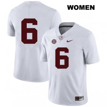 Womens Nike Stitched Alabama Crimson Tide Legend White DeVonta Smith Authentic no. 6 College Football Jersey - No Name