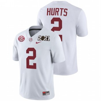 Men Alabama Crimson Tide Jalen Hurts White 2021 Rose Bowl Champions College Football Playoff Away Jersey