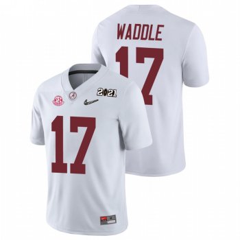 Men's Alabama Crimson Tide Jaylen Waddle White 2021 National Championship Jersey