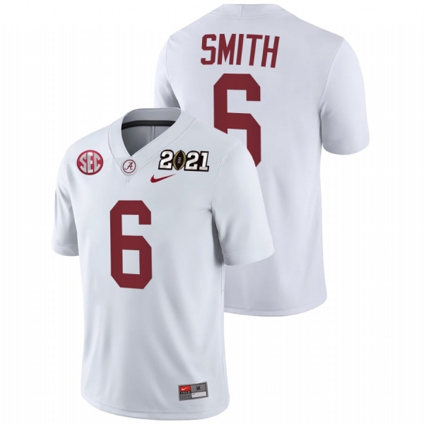 Men Alabama Crimson Tide DeVonta Smith White 2021 Rose Bowl Champions College Football Playoff Away Jersey