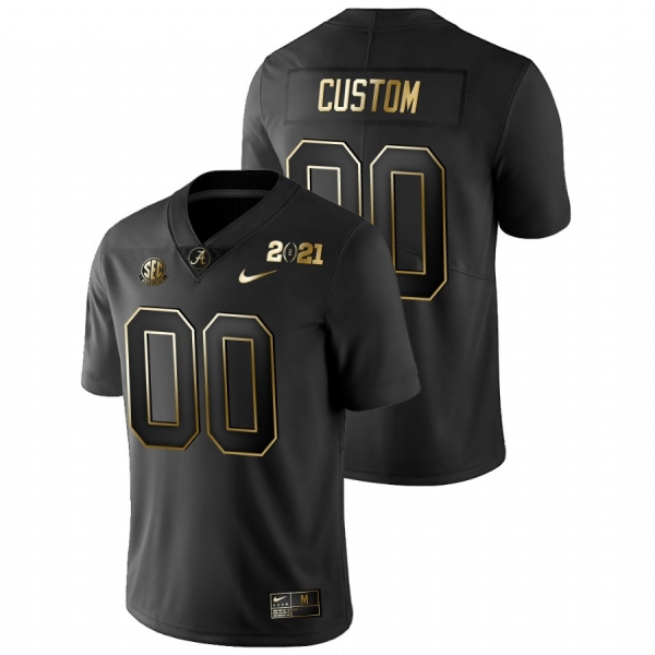 Men's Alabama Crimson Tide Custom Black 2021 National Championship Golden Playoff Jersey