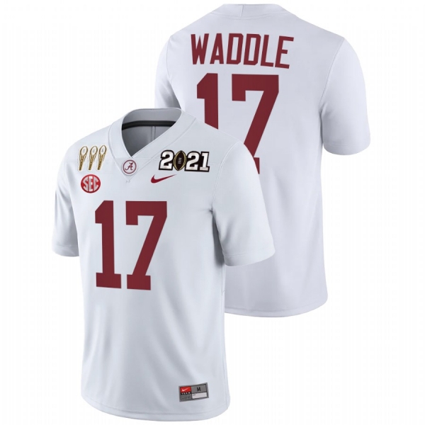 Men Alabama Crimson Tide Jaylen Waddle White 3X CFP National Championship Winner Jersey