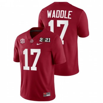 Men Alabama Crimson Tide Jaylen Waddle Crimson 2021 Rose Bowl Champions College Football Playoff Home Jersey